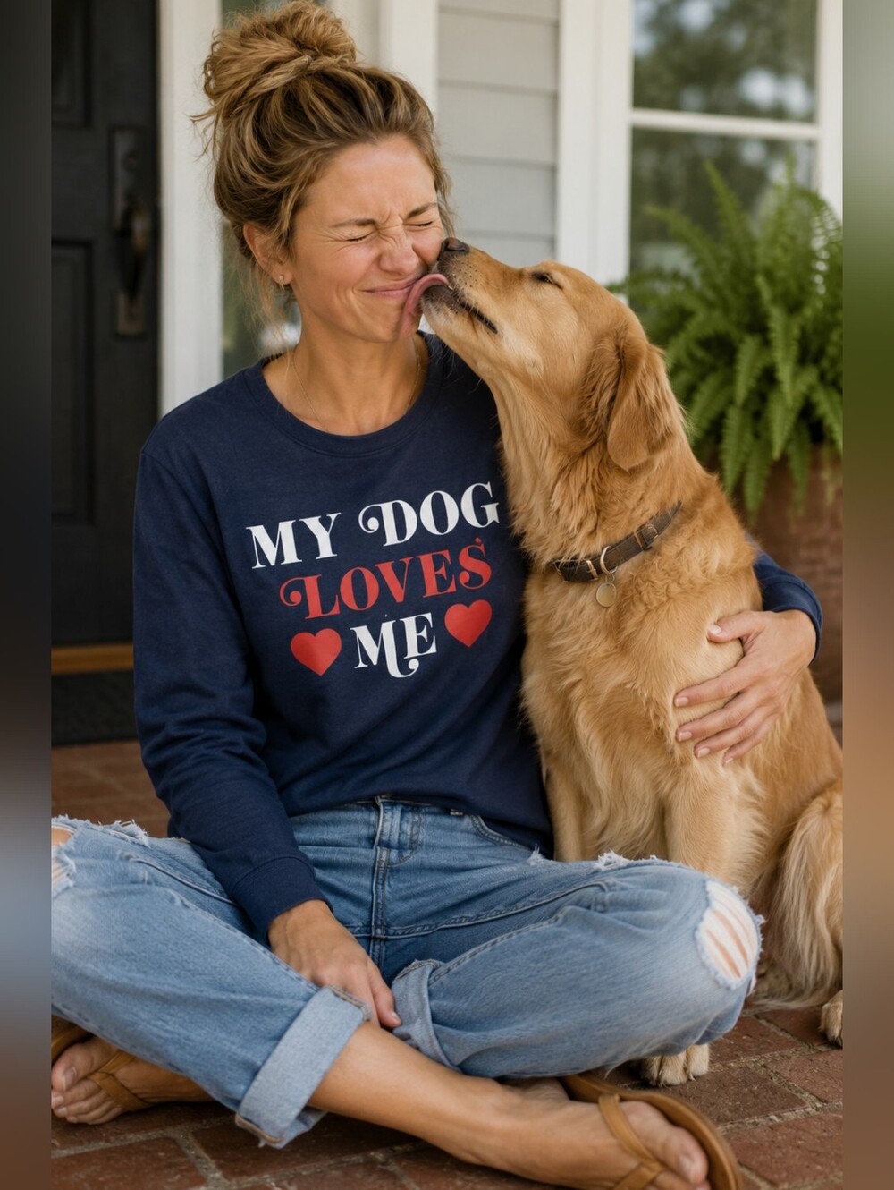 Chaser My Dog Loves Me Scoop Neck Pullover in Blue Cozy Comfy Casual Women's XS